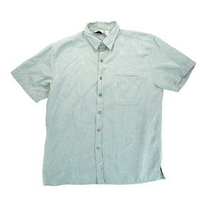 Island Shores Mens Large Green Floral Button Front Hawaiian‎ Shirt